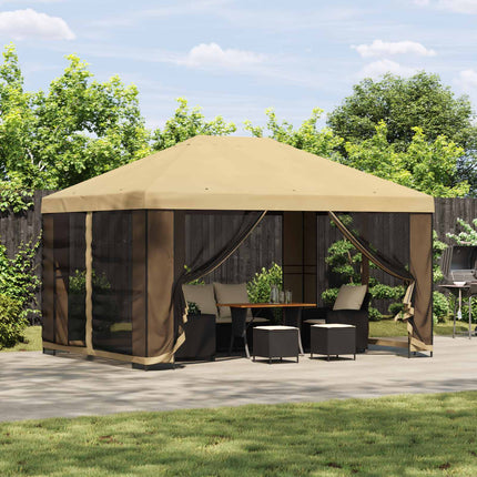 Trädgårdsgazebo med sidoväggar 4 × 3 m Gräddvit