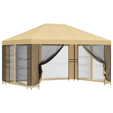 Trädgårdsgazebo med sidoväggar 4 × 3 m Gräddvit