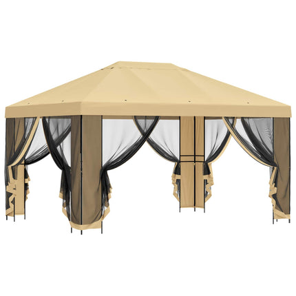 Trädgårdsgazebo med sidoväggar 4 × 3 m Gräddvit