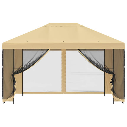 Trädgårdsgazebo med sidoväggar 4 × 3 m Gräddvit