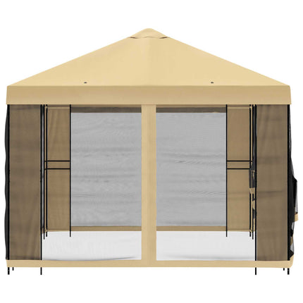Trädgårdsgazebo med sidoväggar 4 × 3 m Gräddvit