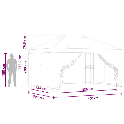 Trädgårdsgazebo med sidoväggar 4 × 3 m Gräddvit