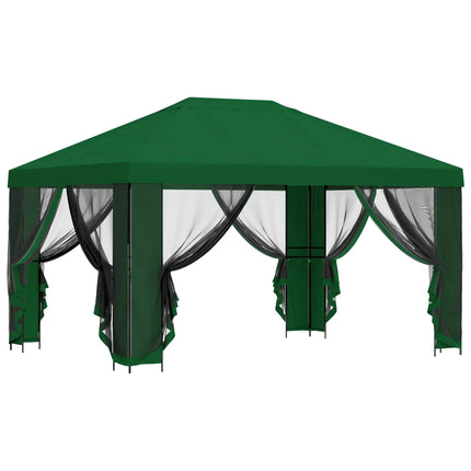Trädgårdsgazebo med sidoväggar 4 × 3 m Grön Polyester och Stål