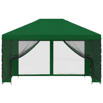 Trädgårdsgazebo med sidoväggar 4 × 3 m Grön Polyester och Stål