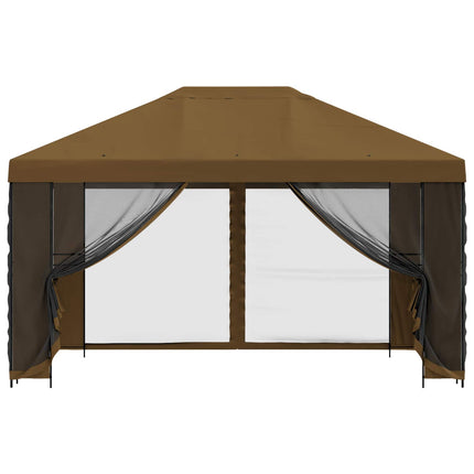 Trädgårdsgazebo med sidoväggar 4 × 3 m Taupe Polyester och Stål