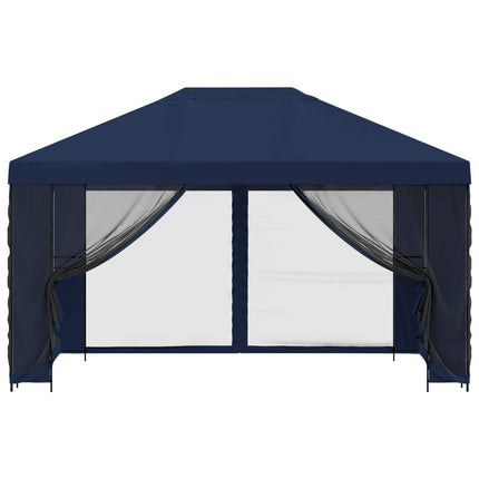 Trädgårdsgazebo med sidoväggar 4 × 3 m Blå Polyester och Stål