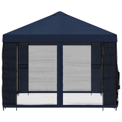 Trädgårdsgazebo med sidoväggar 4 × 3 m Blå Polyester och Stål