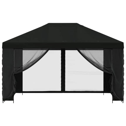 Paviljong med väggar 4 × 3 m Svart Polyester och Stål 190 gsm