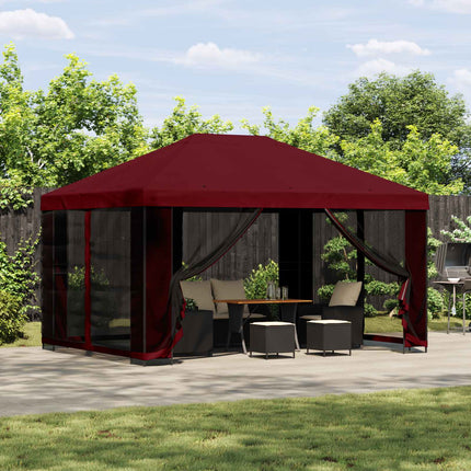 Trädgårdsgazebo med sidoväggar 4 × 3 m Vinröd