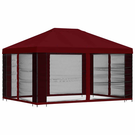 Trädgårdsgazebo med sidoväggar 4 × 3 m Vinröd