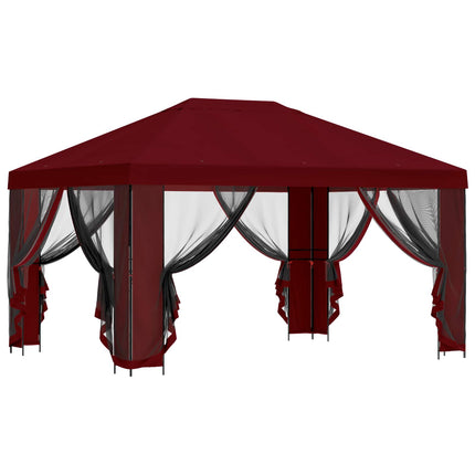 Trädgårdsgazebo med sidoväggar 4 × 3 m Vinröd