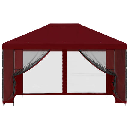 Trädgårdsgazebo med sidoväggar 4 × 3 m Vinröd