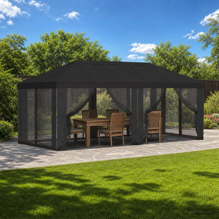 Gazebo-tak med sidoväggar 6 x 3 m Antracit Polyester 190