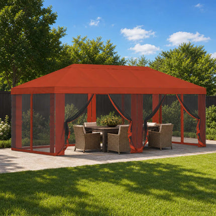 Gazebo-tak med sidoväggar 6 x 3 m Terracotta Polyester 190