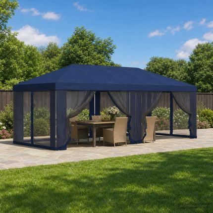 Gazebo-tak med sidoväggar 6 x 3 m Blå Polyester 190