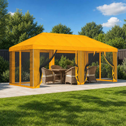 Gazebo-tak med sidoväggar 6 x 3 m Gul Polyester 190