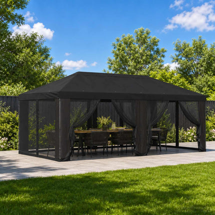 Gazebo-tak med sidoväggar 6 x 3 m Svart Polyester 190