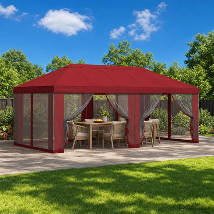 Gazebo-tak med sidoväggar 6 x 3 m Vinröd Polyester 190