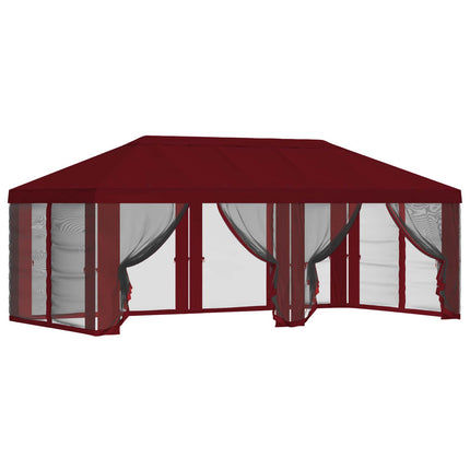 Gazebo-tak med sidoväggar 6 x 3 m Vinröd Polyester 190
