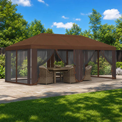 Gazebo-tak med sidoväggar 6 x 3 m Brun Polyester 190