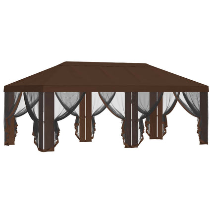 Gazebo-tak med sidoväggar 6 x 3 m Brun Polyester 190