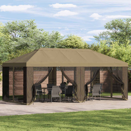 Gazebo-tak med sidoväggar Beige 600,5 x 300,5 cm Polyester