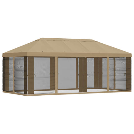 Gazebo-tak med sidoväggar Beige 600,5 x 300,5 cm Polyester