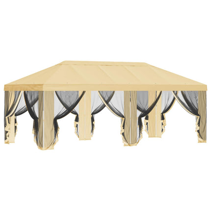 Gazebo-tak med sidoväggar Gräddvit 600,5 x 300,5 cm Polyester