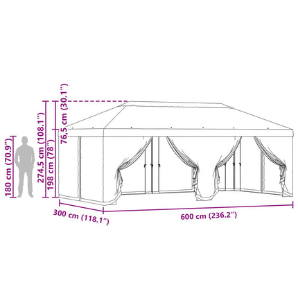 Gazebo-tak med sidoväggar Antracit 600,5 x 300,5 cm Polyester