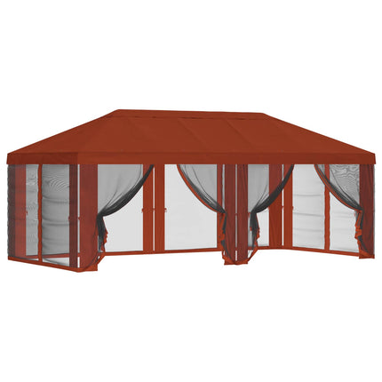 Gazebo-tak med sidoväggar Terracotta 600,5 x 300,5 cm Polyester