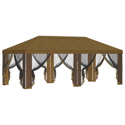 Gazebo-tak med sidoväggar Taupe 600,5 x 300,5 cm Polyester