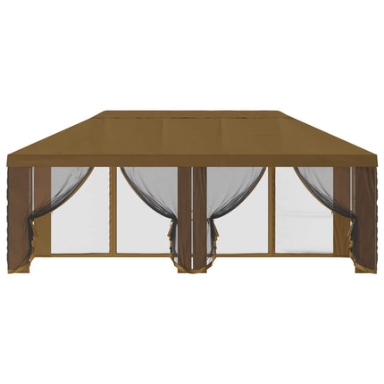 Gazebo-tak med sidoväggar Taupe 600,5 x 300,5 cm Polyester