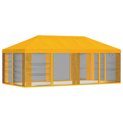 Gazebo-tak med sidoväggar Gul 600,5 x 300,5 cm Polyester