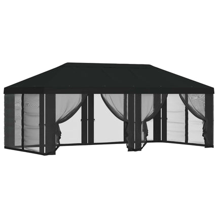Gazebo-tak med sidoväggar Svart 600,5 x 300,5 cm Polyester