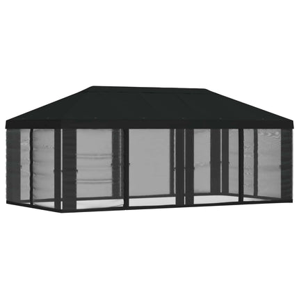 Gazebo-tak med sidoväggar Svart 600,5 x 300,5 cm Polyester