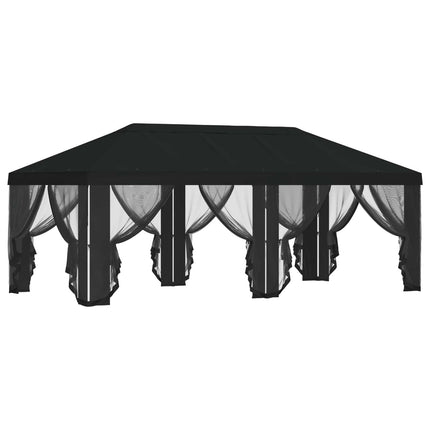Gazebo-tak med sidoväggar Svart 600,5 x 300,5 cm Polyester