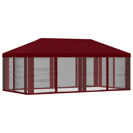 Gazebo-tak med sidoväggar Vinröd 600,5 x 300,5 cm Polyester