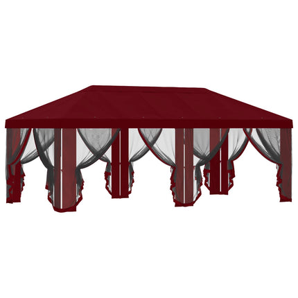 Gazebo-tak med sidoväggar Vinröd 600,5 x 300,5 cm Polyester