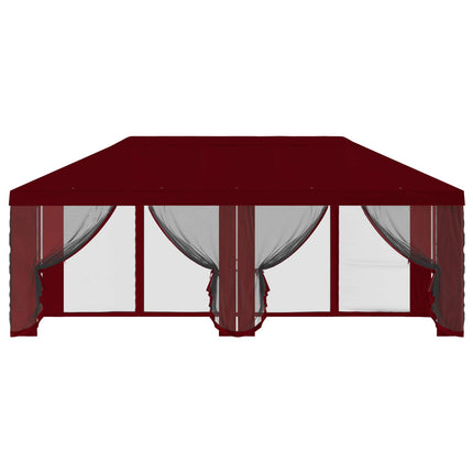 Gazebo-tak med sidoväggar Vinröd 600,5 x 300,5 cm Polyester