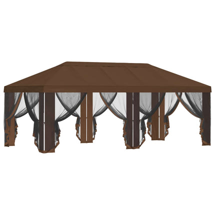 Gazebo-tak med sidoväggar Brun 600,5 x 300,5 cm Polyester