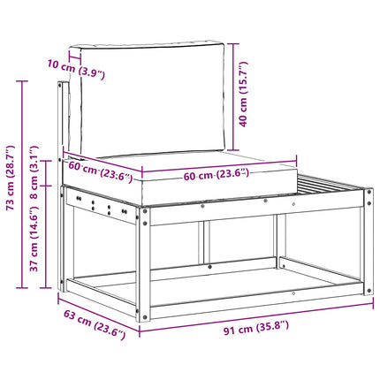 Modulsoffa utomhus Naturfärg 91 x 63 x 73 cm Massivt Akaciaträ