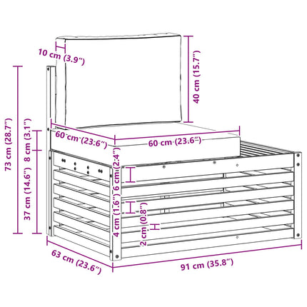 Utomhus modulsoffa Naturfärg 91 x 63 x 73 cm Massivt Akaciaträ