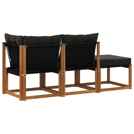 Modulsoffa utomhus med kudde 3 Stycke Naturlig och svart