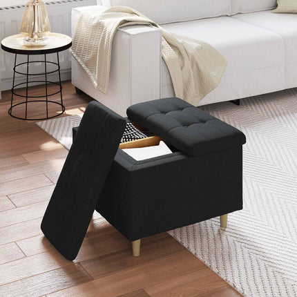Förvaringspall med kudde Svart 60 x 60 x 45 cm tyg