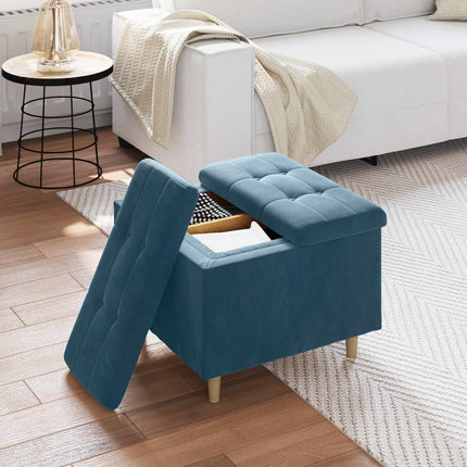 Förvaringspall med kudde Blå 60 x 60 x 45 cm Sammet