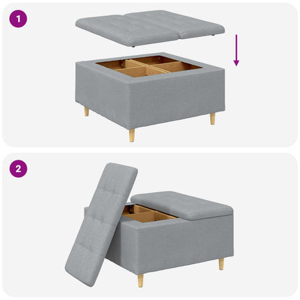 Förvaringspall med kudde Ljusgrå 80 x 80 x 45 cm tyg