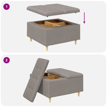 Förvaringspall med kudde Taupe 80 x 80 x 45 cm tyg