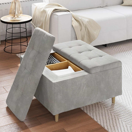 Förvaringspall med kudde Ljusgrå 80 x 80 x 45 cm Sammet