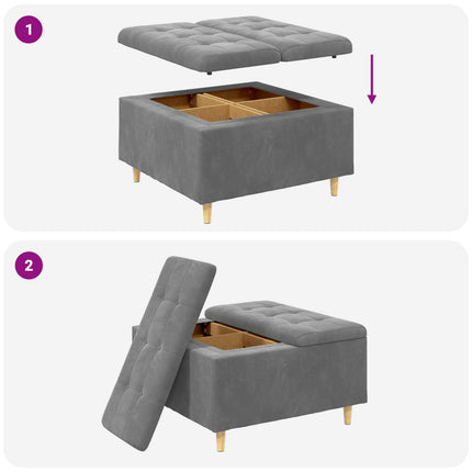 Förvaringspall med kudde Mörkgrå 80 x 80 x 45 cm Sammet