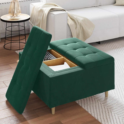 Förvaringspall med kudde Mörkgrön 80 x 80 x 45 cm Sammet